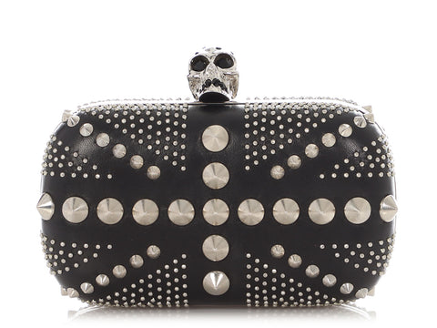 Alexander McQueen Black Studded Britannia Skull Box Clutch