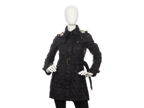 Burberry Black Quilted Belted Coat