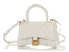 Balenciaga XS White Crocodile Embossed Hourglass Top Handle Bag