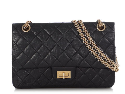 Chanel Black Quilted Distressed Lambskin 2.55 Anniversary Reissue 225