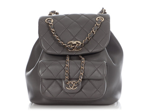 Chanel Gray Part-Quilted Lambskin Mini Duma Backpack