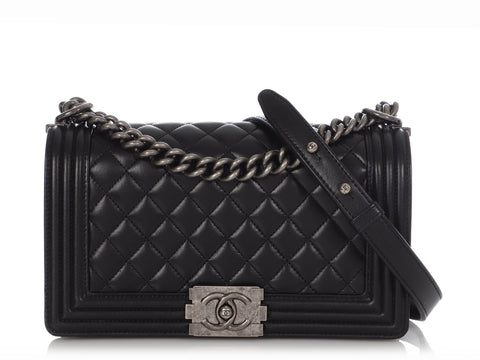 Chanel Old Medium Black Soft Quilted Lambskin Boy