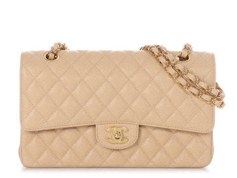 Chanel Medium/Large Beige Quilted Caviar Classic Double Flap