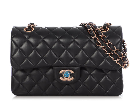 Chanel Small Black Quilted Lambskin Classic Double Flap