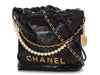 Chanel Mini 22 Black Quilted Glazed Calfskin Hobo With Pearl Strap