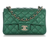 Chanel Mini Green Iridescent Quilted Caviar Rectangular Classic