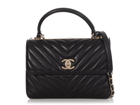 Chanel Medium Chevron-Quilted Black Lambskin Trendy CC Flap