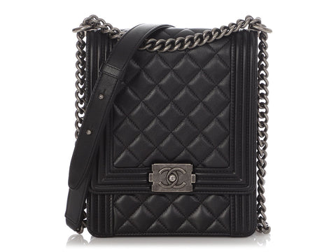 Chanel Black Quilted Lambskin North-South Boy Bag