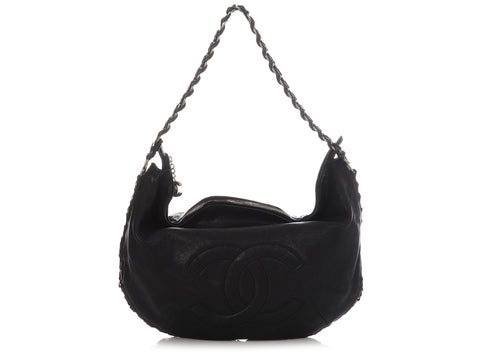 Chanel XL Black Distressed Calfskin Modern Chain Hobo