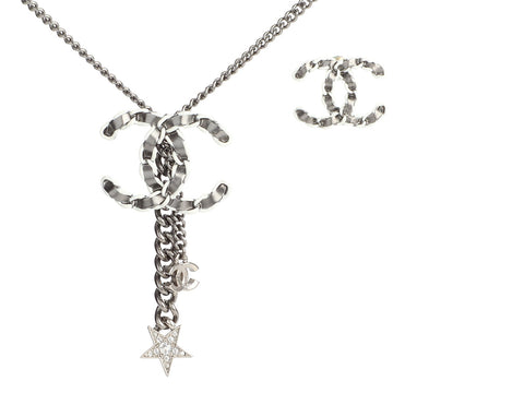 Chanel Logo Necklace & Pierced Earrings Set