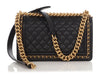 Chanel Old Medium Black Quilted Caviar Chain Around Boy