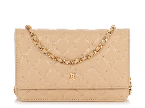 Chanel Beige Quilted Caviar Wallet on Chain WOC