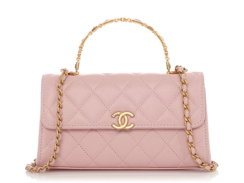 Chanel Pink Lambskin Enamel Top Handle Clutch