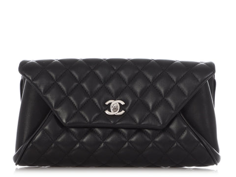 Chanel Black Part-Quilted Lambskin Fold Up Again Clutch