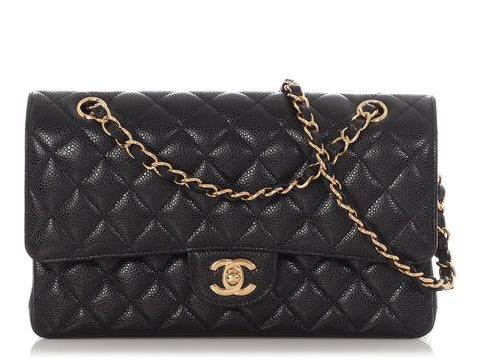 Chanel Medium/Large Black Quilted Caviar Classic Double Flap