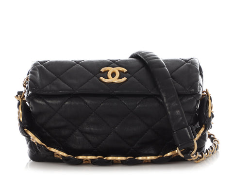 Chanel Small Black Crumpled Quilted Lambskin CC Links Shoulder Bag