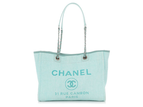 Chanel Small Turquoise Raffia Deauville Tote