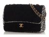 Chanel Jumbo Black Shearling and Houndstooth Single Flap