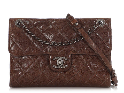 Chanel Vintage Brown Quilted Glazed Caviar Flap