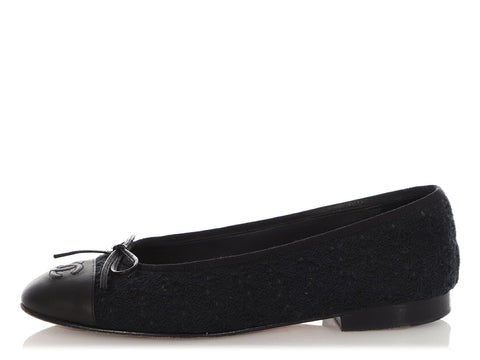 Chanel Navy Tweed Ballet Flats