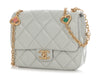 Chanel Light Blue Quilted Lambskin Jeweled Chain Flap