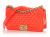 Chanel Old Medium Neon Orange Quilted Patent Boy Bag