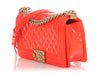 Chanel Old Medium Neon Orange Quilted Patent Boy Bag