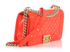 Chanel Old Medium Neon Orange Quilted Patent Boy Bag