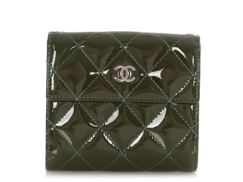 Chanel Green Quilted Patent Compact Wallet