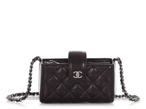 Chanel Mini Black Quilted Lambskin Crossbody Phone Case