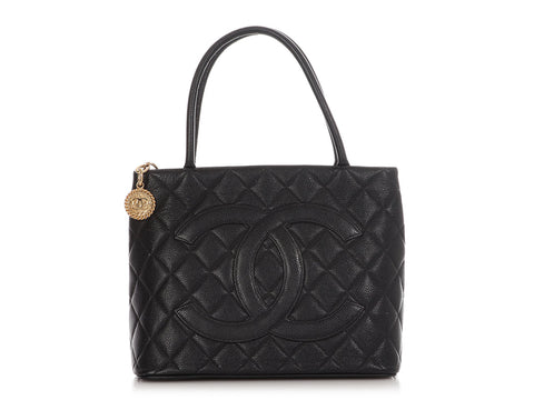 Chanel Black Quilted Caviar Medallion Tote