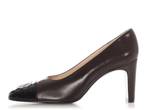 Chanel Brown Leather Cap Toe Pumps