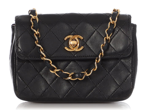 Chanel Vintage Extra Mini Black Quilted Lambskin Flap