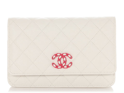 Chanel White Quilted Caviar Wallet on Chain WOC