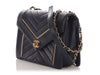 Chanel Navy Calfskin Reversed Chevron Envelope Flap Bag