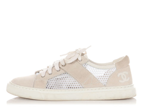 Chanel Greige Suede and Mesh Sneakers