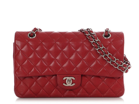 Chanel Medium/Large Red Quilted Caviar Classic Double Flap