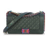 Chanel Old Medium Iridescent Green Quilted Goatskin Boy