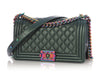 Chanel Old Medium Iridescent Green Quilted Goatskin Boy