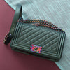 Chanel Old Medium Iridescent Green Quilted Goatskin Boy