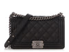 Chanel Old Medium Black Quilted Calfskin Double Stitch Boy Bag