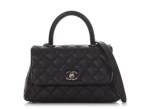 Chanel Small Black Quilted Caviar Coco Handle