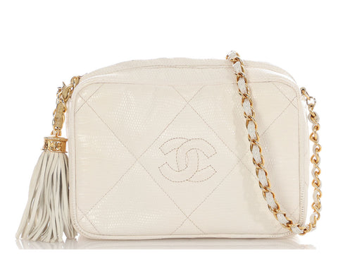 Chanel Vintage Small White Lizard Camera Bag