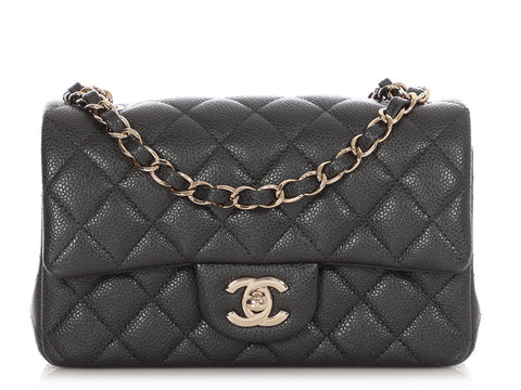 Chanel Mini Dark Gray Quilted Caviar Rectangular Classic