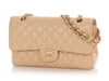 Chanel Medium/Large Beige Claire Quilted Caviar Classic Double Flap