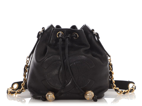 Chanel Vintage Small Black Caviar Drawstring Bucket Bag