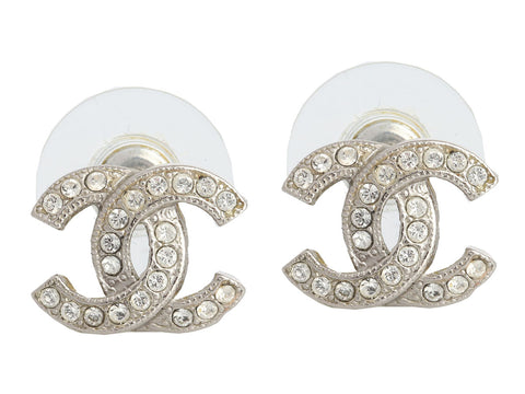 Chanel Small Classic Crystal Logo Stud Pierced Earrings