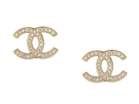 Chanel Medium Crystal Logo Pierced Earrings