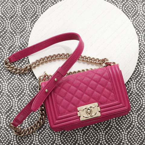 Chanel Small Fuchsia Quilted Caviar Boy Bag