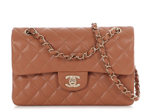 Chanel Small Caramel Quilted Lambskin Classic Double Flap